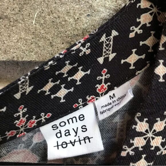 SOMEDAYS LOVING Burn in Love Black and Red Print Bell Sleeve Midi Dress Medium - Picture 7 of 11